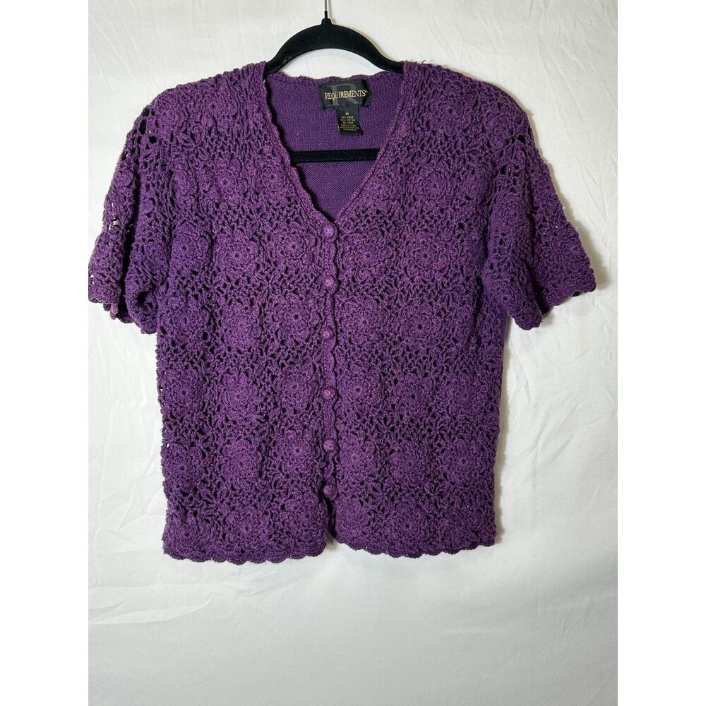 Requirements Women's Vintage Small Cropped Button Up Crocheted Sweater, Size M